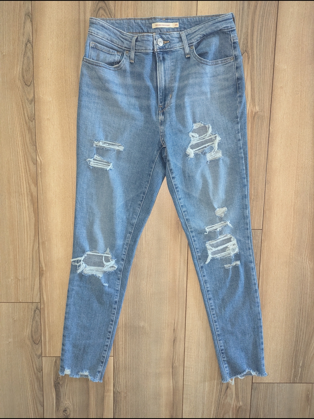 High-Rise Distressed Skinny Jeans — Medium Blue